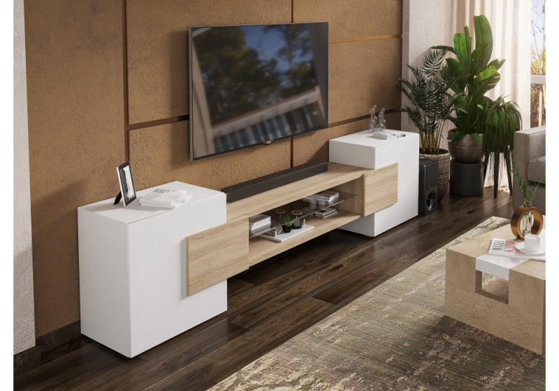 ТВ-тумба Лисмор белый / сонома (254x37,3x62). 