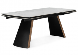 Керамический стол Симмонс 180(260)x90 statuario titan gloss / черный / орех дуб монтана (90x76)