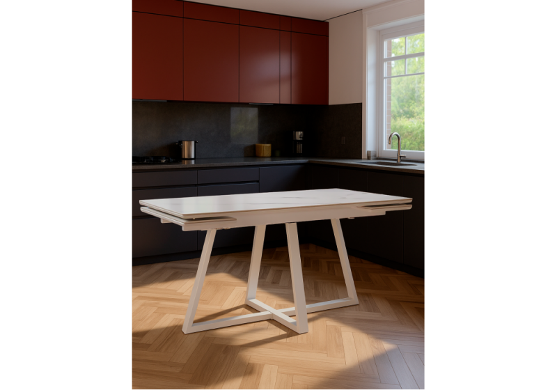 Керамический стол Памелла 140 (200) х 80 белый мрамор alpin white / snow white / белый (80x75)