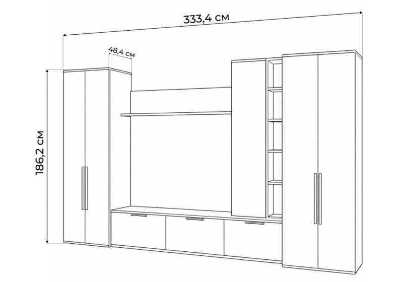 Готовая гостиная Филеста белый / дуб вотан комплектация 2 (333,4x48,4x186,2)